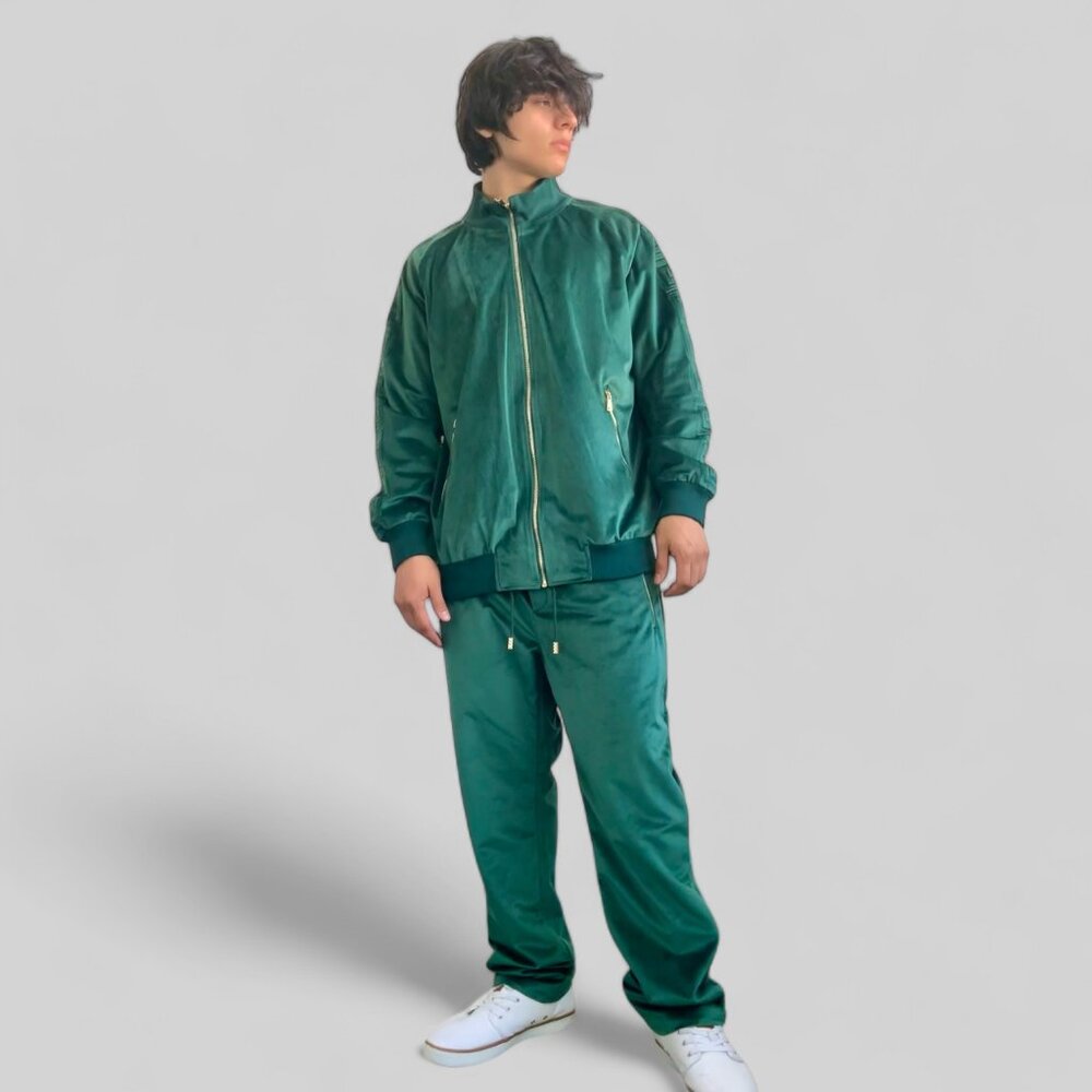 Men's Manzini Green | Green Velvet Casual Tracksuits NWT